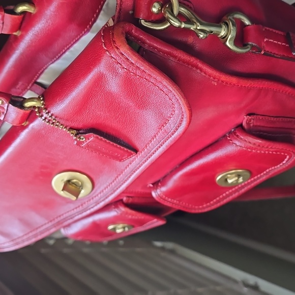 Coach VINTAGE HTF  Red Leather  Ex Lrg Bag with Anniversary Lining Creed 12980 - Picture 13 of 17